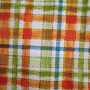 Colorful Plaid Cotton Fabric - Orange, Green, Blue, White